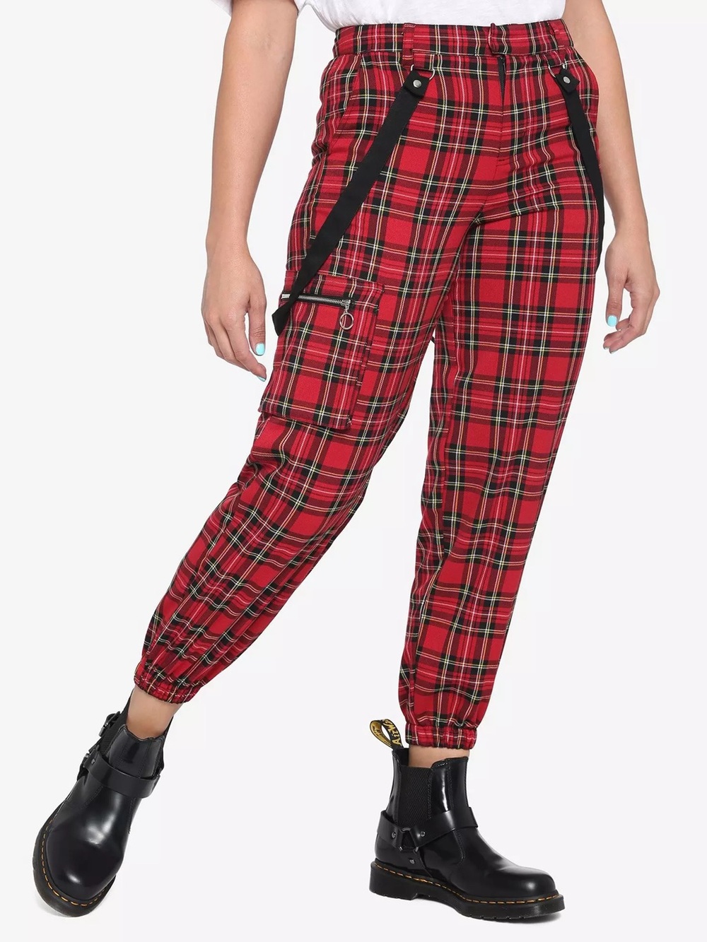 Hot Topic Red Plaid Cargo Jogger Pants